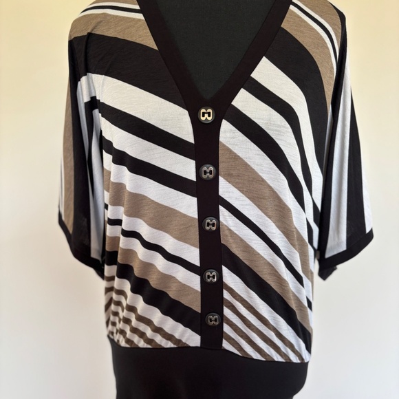 Frank Lyman Design Vintage Striped Black, White & Brown Top - Picture 2 of 8